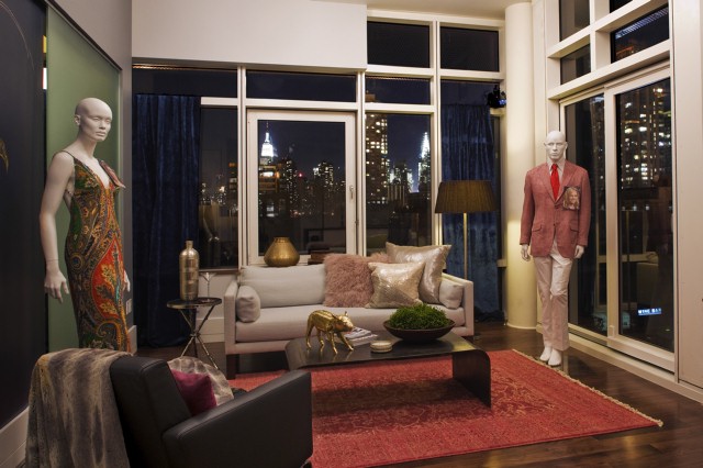 This living room inspired by fashion is designed by Nina Ferrer and Emily Henderson.