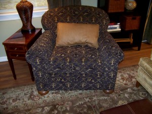 Lounge Chair after AFTER: This chair's now sporting leather sides and back (refer to LR after pics above)