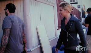 Antonio_Sam_Maloney Sam Maloney visits the set, bearing gifts of cymbals and sticks.