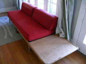 Vintage sofa & attached end table, $300.