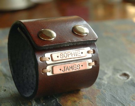 Customized leather cuff, $65