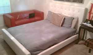 Four Hands queen sized upholstered bed, $550.