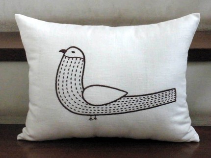 Cute Birdie Embroidered Pillow, $17.