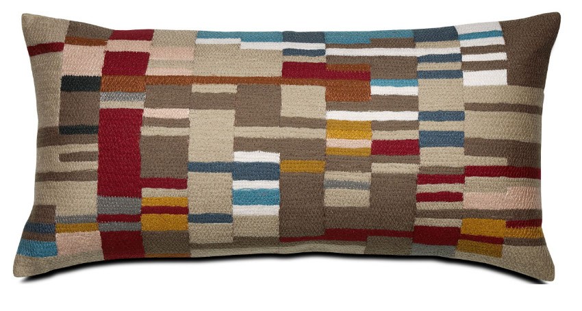 Cushion with square, colored embroidery, $64.