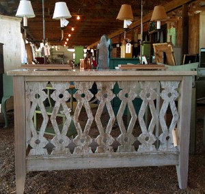 reworks_railing_table Console table made from the railing on a veranda.
