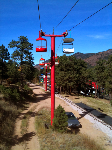 Sky lift features scenic views of the mountains and the entire amusement park.