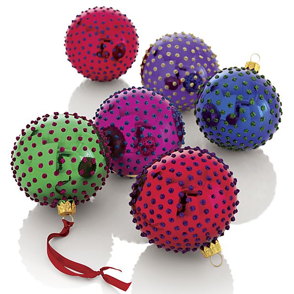 Glitter Dot Ball Ornaments, set of 6 for $35.95.