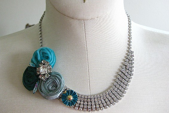 Vintage Rhinestone Rose Necklace, $82.  From Savi.