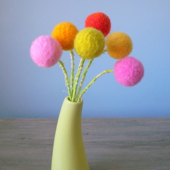 Felted Wool Pom Pom Flower Arrangement, by Berry Island. $30.