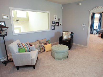 Meg Caswell's upstairs landing design during the HGTV'd challenge, which looked more like a "before" than an "after."