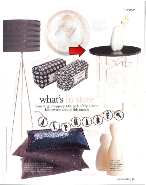 Jordan's lucite coffee table was featured in Australian Home Beautiful.