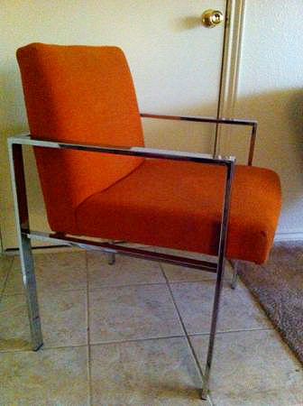Orange mid-century chair with chrome arms, $30!
