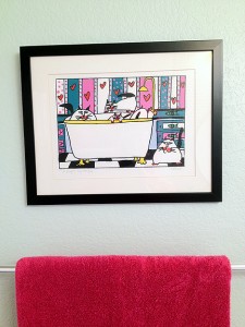IMG_2154 I found this framed print by Texas artist Martha Wahlert on clearance at Macy's for $35. It's perfect for Phoebe's bathroom.
