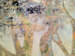 Kristy Darnell Battani mixed media map trees detail Kristy Darnell Battani at ARTPOST.