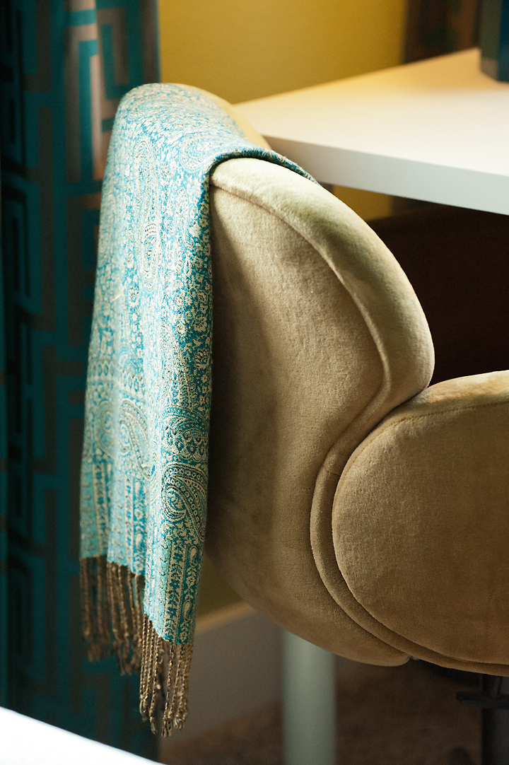 shawl-desk-chair-curtains-detail teal throw greek key curtains beige mid century chair