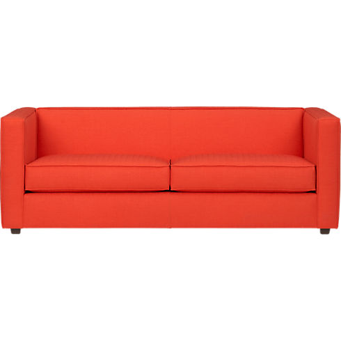 Club atomic orange sofa from CB2.