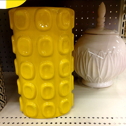 Bright yellow geometric mid-century Jonathan Adler ish vase at Target.