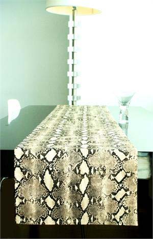Modern snakeskin table runner from Multichic, in tan and brown.