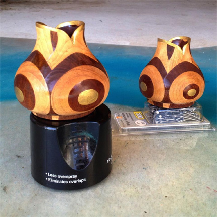 Embellished two-tone wood candle holders with gold accents, coming soon to Room Fu's Etsy store.