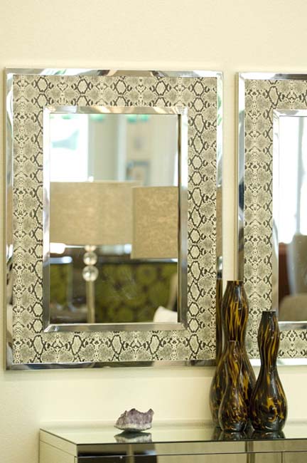 Modern chrome snakeskin mirrors from Wallis Designs.