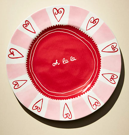 Anthropologie red heart dessert plate by Laetitia Rouget