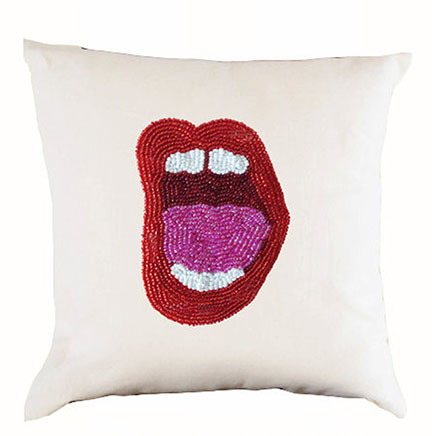 Pop Art open mouth lips beaded pillow available via Etsy