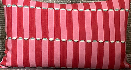 Schumacher hand block luna pink red modern lumbar pillow